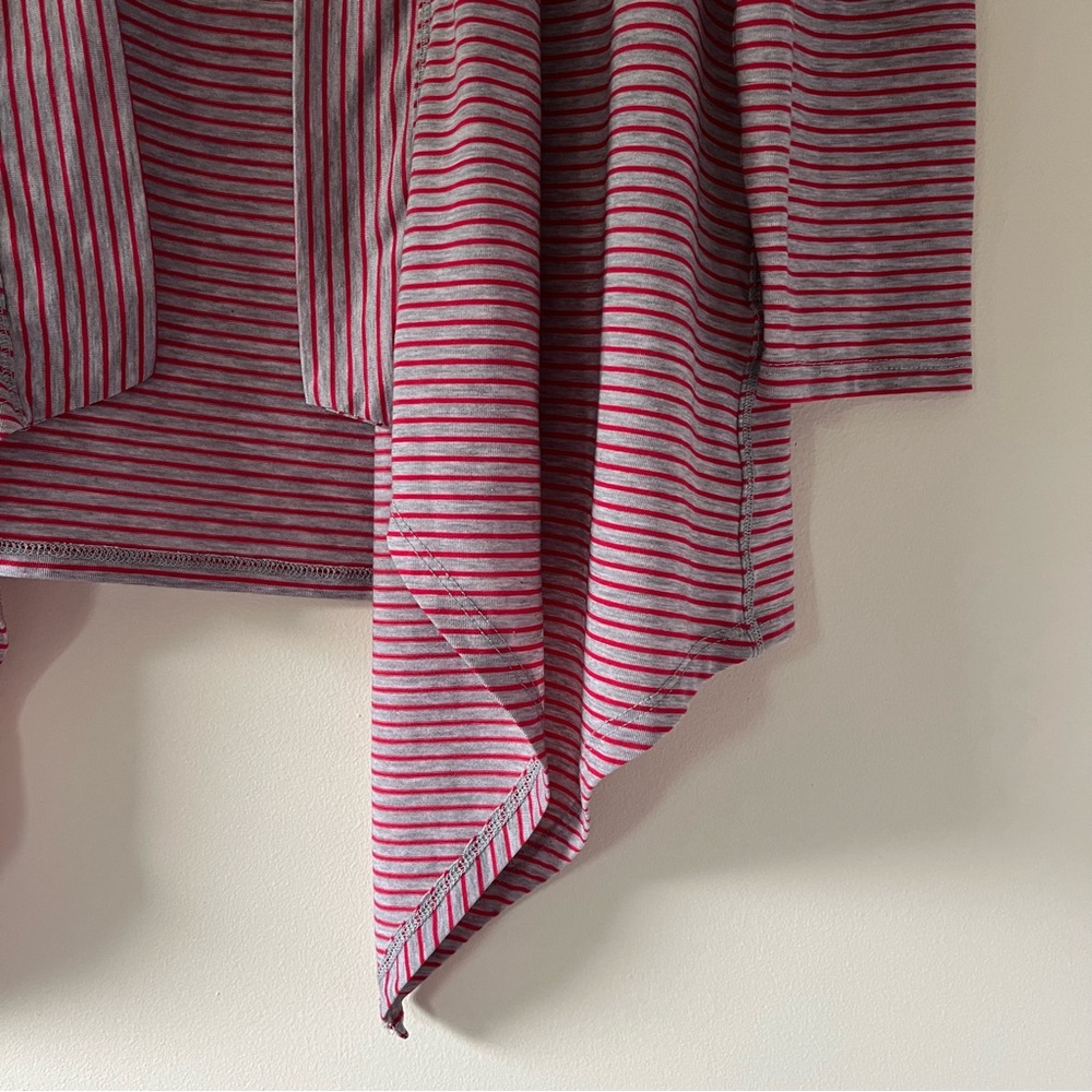 L.L. Bean Red & Gray Striped Open-Front Draped Cardigan - Picture 5 of 9